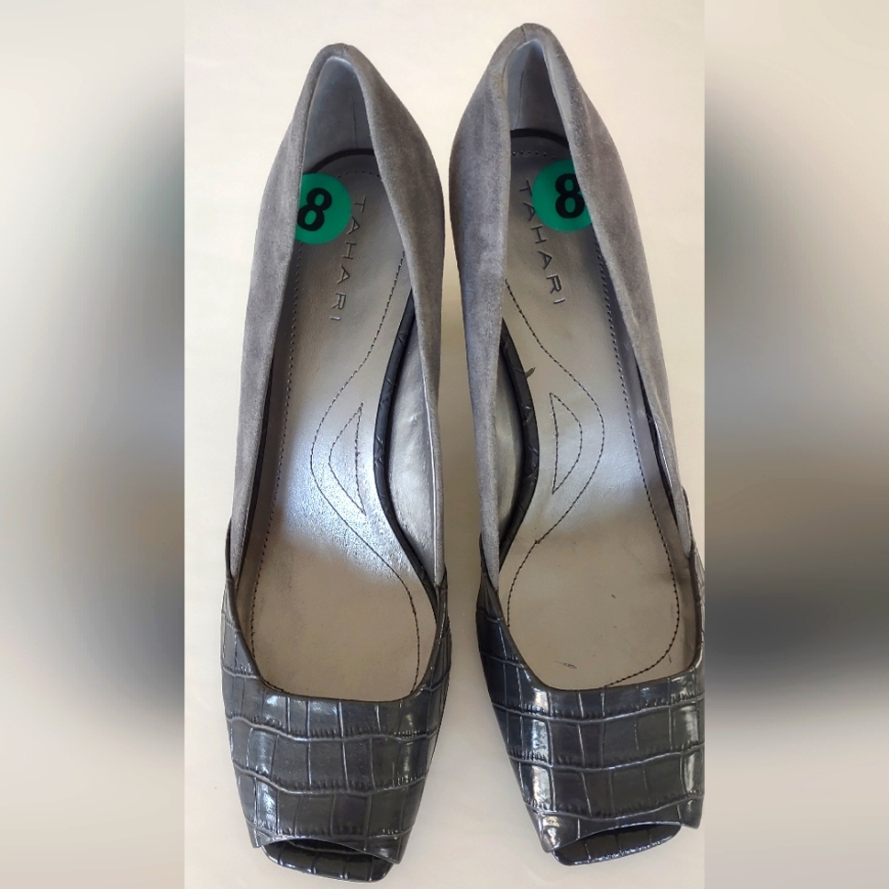 Tahari Gray and Silver Heels